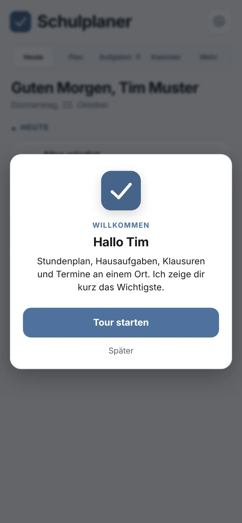 Tour beim ersten Start: Eine kurze Einführung durch die App