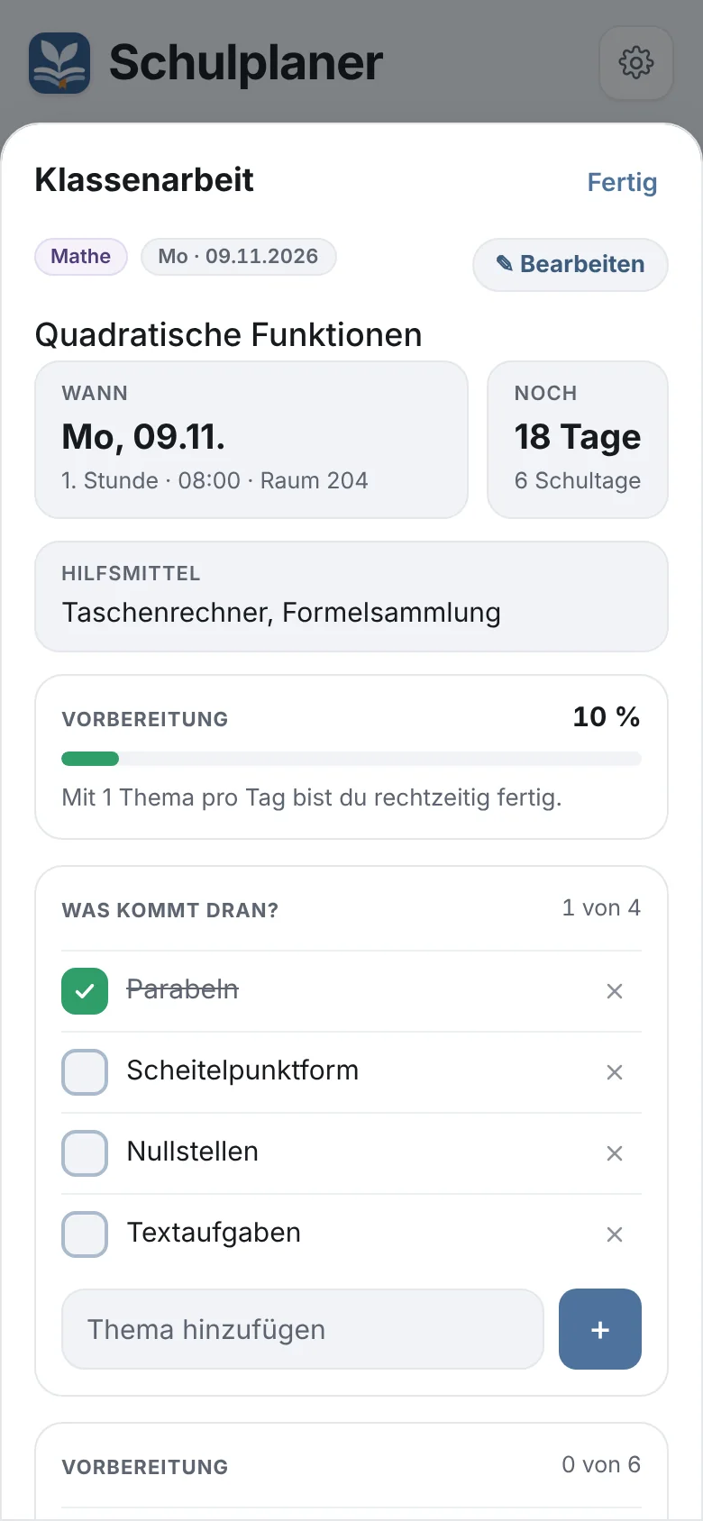 Themen abhaken: Fortschritt über beide Checklisten